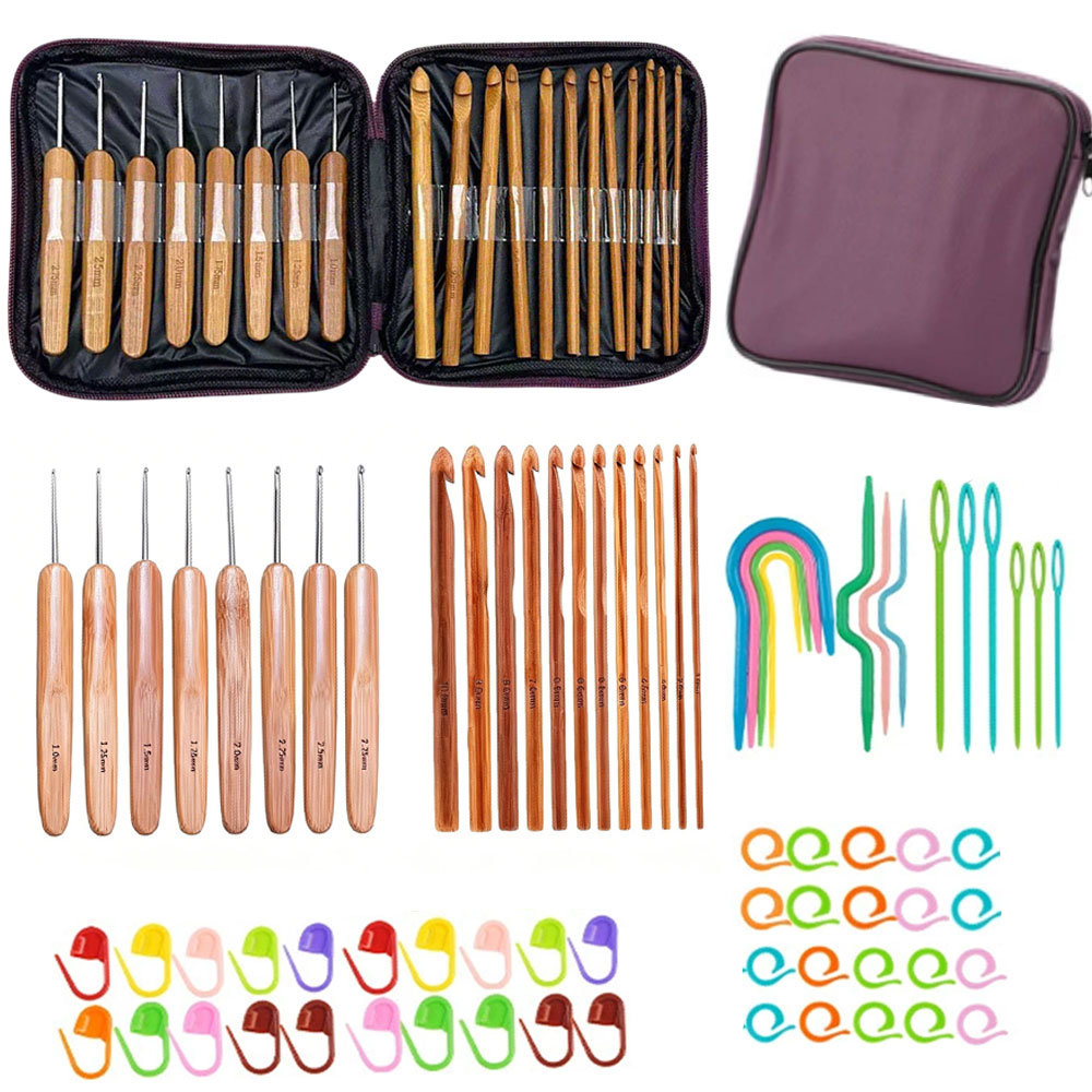 74pcs Set Jarum Rajut Bambu Al - Tool Set ulasan dan harga